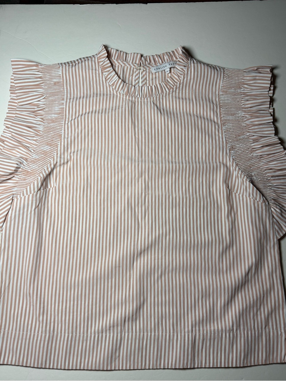 English Factory Pink White Stripe Ruffle Sleeve Mock Neck Blouse Large